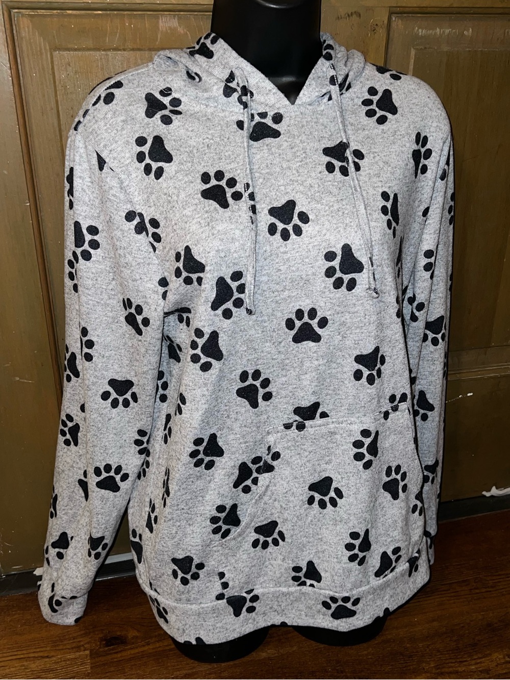 LA Soul Gray & Black Paw Print Long Sleeve Hooded Pullover Sweatshirt Size L - Picture 4 of 9